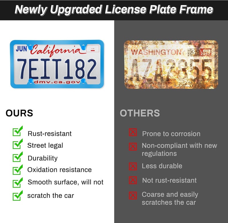 alpmosn 2PCS Stainless Steel License Plate Frames, 4 Holes Car Licence Plate Covers with Screws Washers and Caps, Car Exterior Accessories, License Plate Holder for US Vehicles (Blue) - Image 5